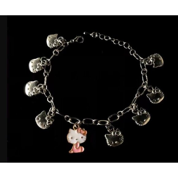 Hello Kitty Silver Charm Bracelet Adjustable Dangle Chain Jewelry Women & Girls - Picture 2 of 3